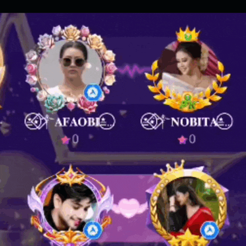 a purple background with a man and a woman in a circle with the name nobita on it