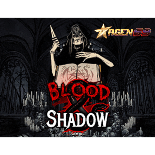 a poster for blood shadow shows a skeleton holding a knife