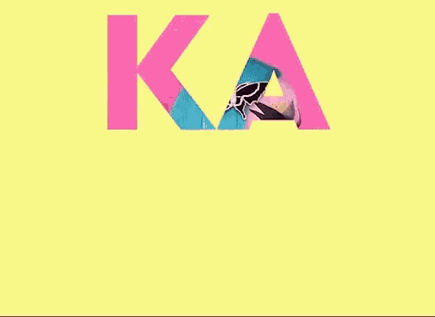 a yellow background with the words ka nge la written in pink letters