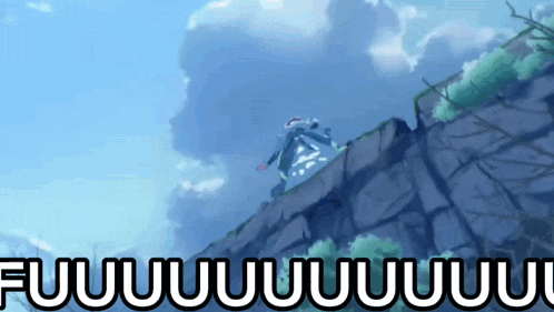 a cartoon of a person falling off a cliff with the words fuuuuuuuuu written below it