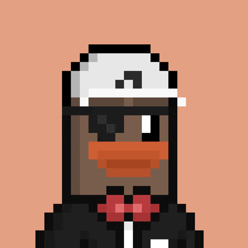 a pixel art of a duck wearing sunglasses and a hat with the letter j on it
