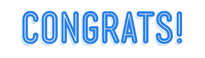 the word congrats is in blue on a white background