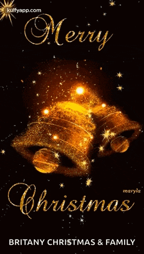 a christmas card with a bell and the words merry christmas britany christmas and family