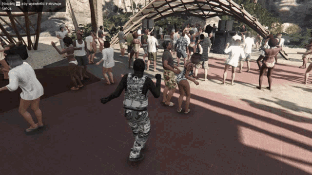 a group of people are dancing in a video game with a screen that says ' nocny ' at the top