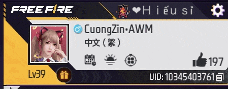 cuongzin-awm has a lv39 on his free fire profile