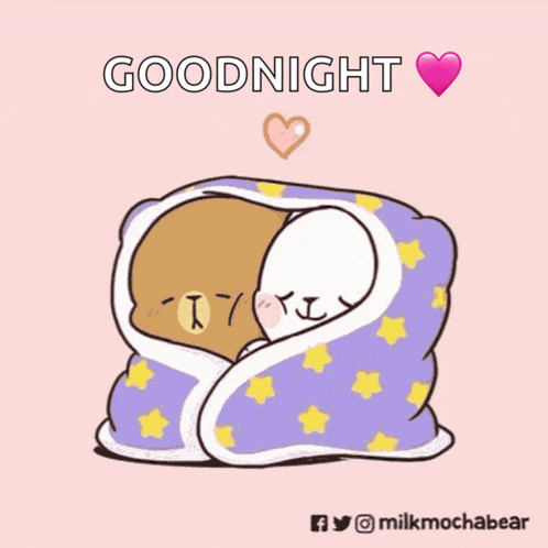 a cartoon of two bears wrapped in a blanket with the words " goodnight " above them