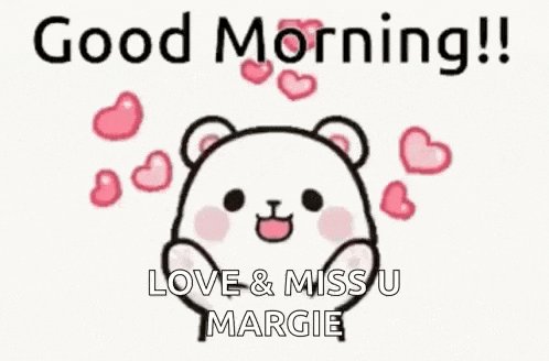 a cartoon of a teddy bear with hearts coming out of its eyes and the words `` good morning ! ``