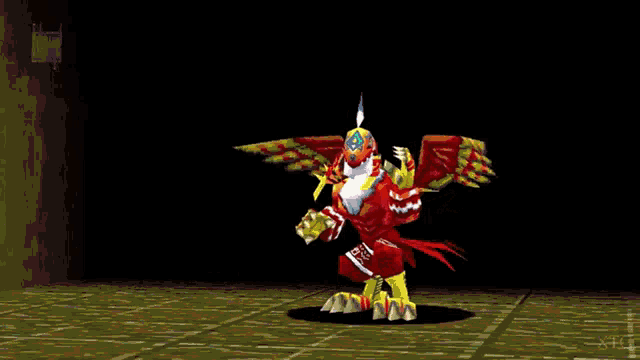 a cartoon character is standing in a circle of flames .