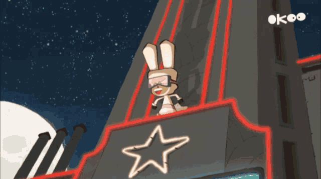a cartoon of a rabbit wearing sunglasses with the word ok on the bottom