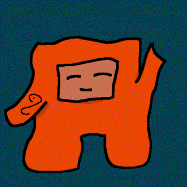 a cartoon drawing of a person with their eyes closed and their hand up