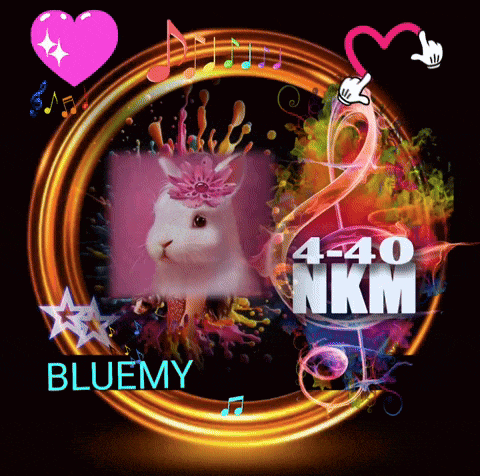 a picture of a rabbit with a flower on its head and the words bluemy