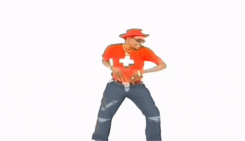 a man wearing a red shirt with a swiss cross on it