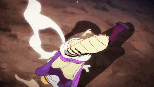 a cartoon character with a purple scarf around their neck