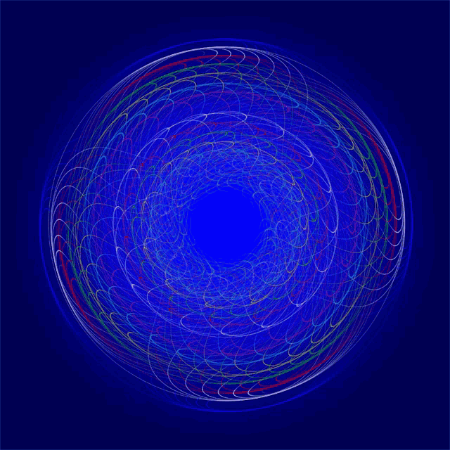 a colorful circle on a blue background with a white border