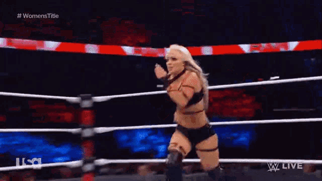 a woman is wrestling in a ring with the usa logo on the bottom