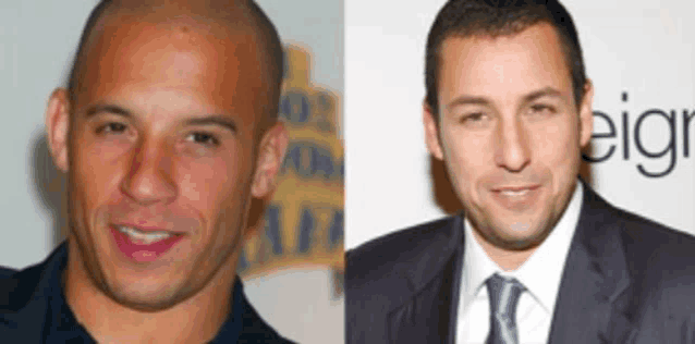 a picture of a bald man next to a picture of a bald man in a suit