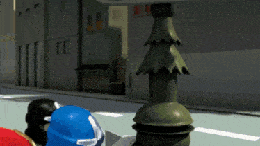 a person in a blue hat is standing in front of a green pole