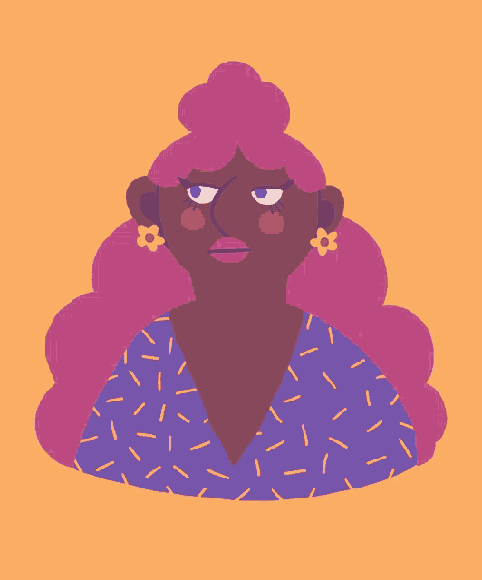an illustration of a woman with pink hair wearing earrings