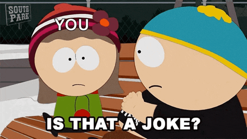two cartoon characters from south park are sitting on a bench