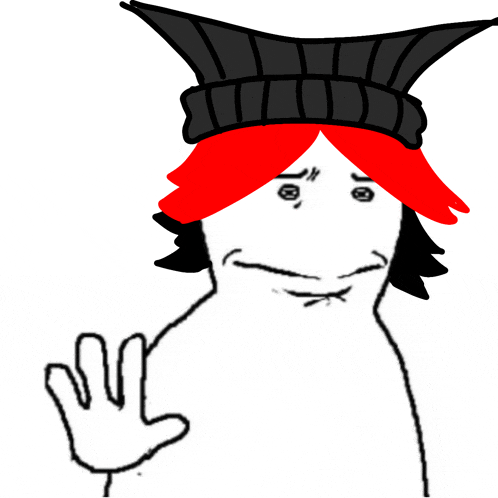 a black and white drawing of a person with red hair