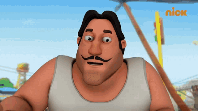 a cartoon character from nick shows a man with a mustache and a white tank top