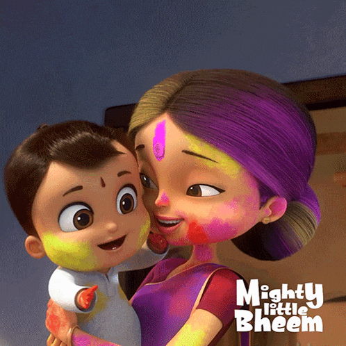 a poster for mighty little bheem shows a woman and a child