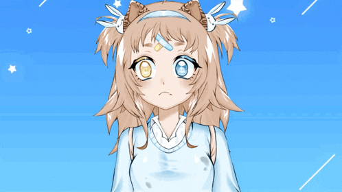 a girl with two different colored eyes is wearing a sweater