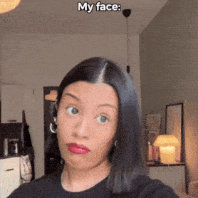 a woman taking a selfie with the caption " my face " above her