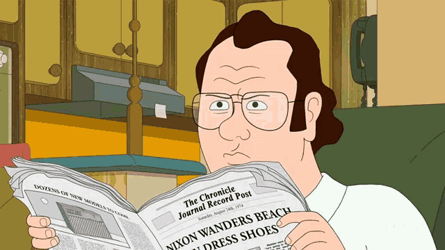 a man is reading a newspaper that says the chronicle journal record post