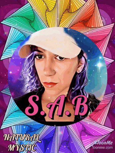 a picture of a woman with purple hair and the name sab