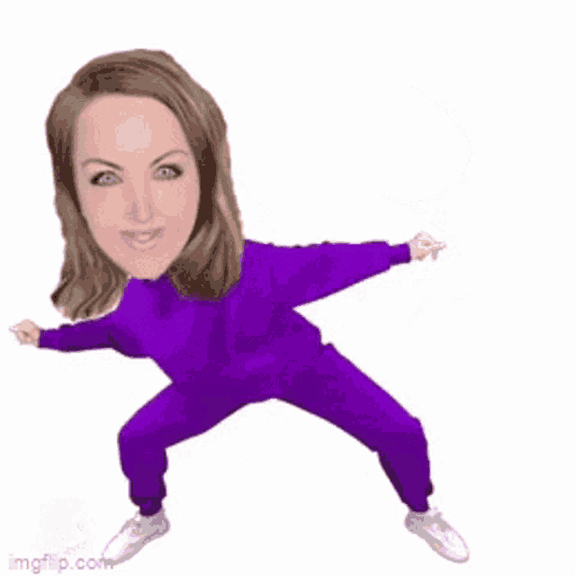 a cartoon of a woman in purple pants and a purple shirt