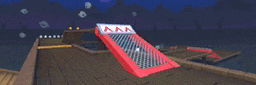 a video game scene with a red ramp that says aaa