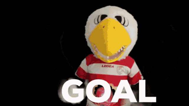 a mascot wearing a red and white shirt with the word legea on it