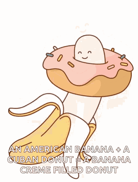 a cartoon drawing of a banana with a donut around it