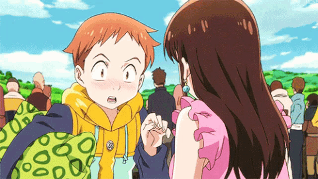 a boy and a girl are looking at each other