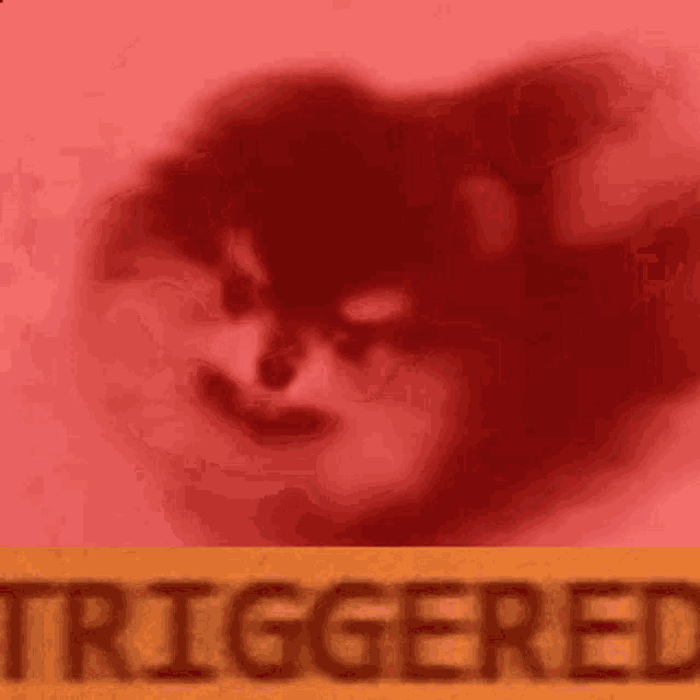 a pomeranian dog is sitting on a red background with the word triggered .