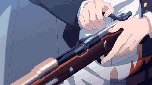 a person in a suit is holding a rifle