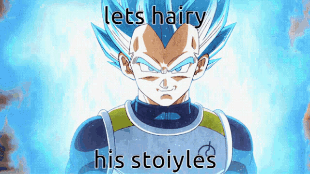 a picture of a cartoon character with the words let 's hairy his stoiyles