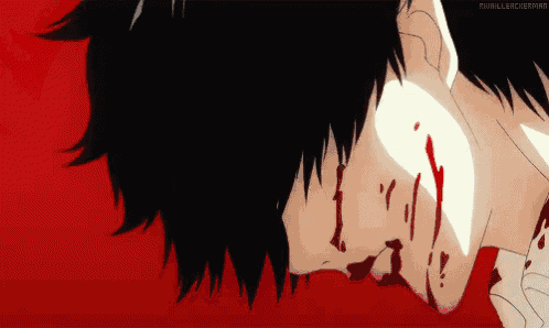 a close up of a person with blood coming out of their mouth