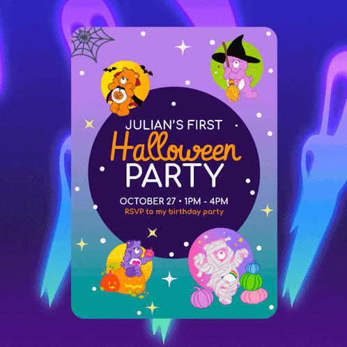 a halloween party invitation for julian 's first birthday