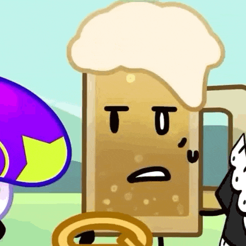 a cartoon drawing of a beer mug with a foamy head and a sad face .