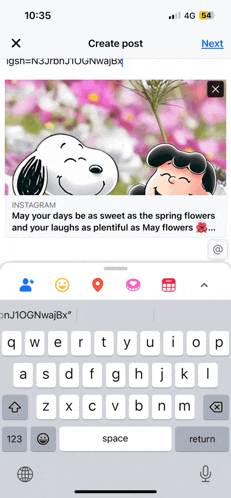 a phone screen shows a snoopy and lucy post