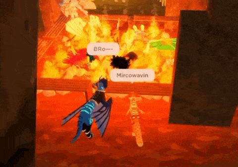 a dragon is standing in front of a fire and talking to another dragon .