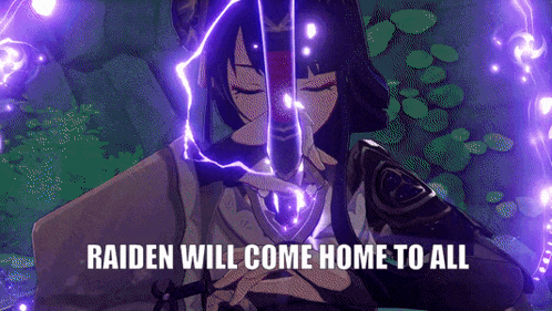 a video game character with the words raiden will come home to all at the bottom