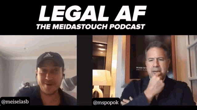 two men are sitting in front of a screen with the words legal af on it