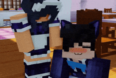 a girl in a maid outfit kisses a boy in a minecraft video game