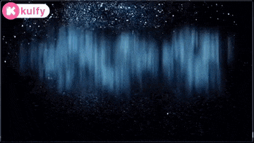 a row of blue roses against a black background with a kolfy logo