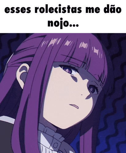 a picture of a girl with purple hair and the words " esses rolecistas me dao nojo ... "