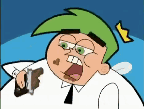 a cartoon character with a crown on his head is eating a piece of cake
