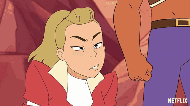 a cartoon of a woman standing next to a man with a netflix logo on the bottom